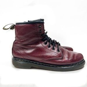 Dr Martens Docs Youth Kids Boots Size 3 Maroon Leather Combat Boots 1460J